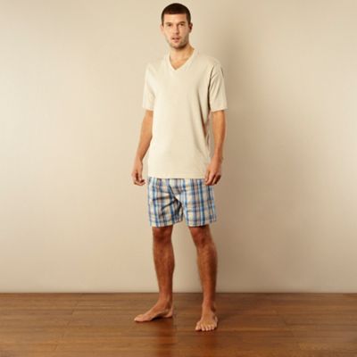Natural t-shirt and checked shorts loungewear set                                                                               