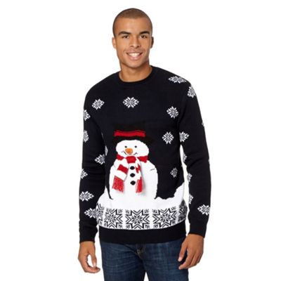 Navy 3D snowman Christmas jumper - mens knitwear - Debenhams
