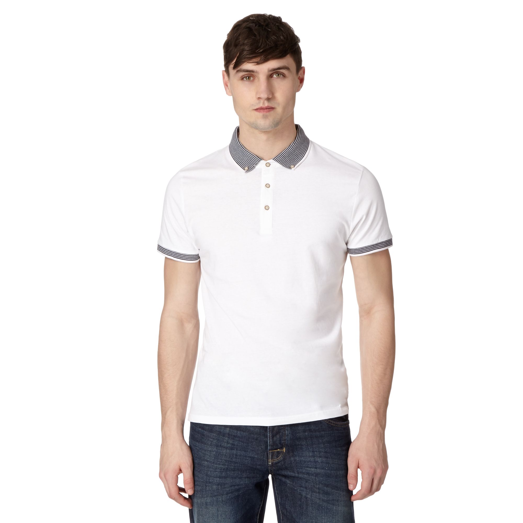 Red Herring Mens White Striped Collar Polo Shirt From Debenhams eBay