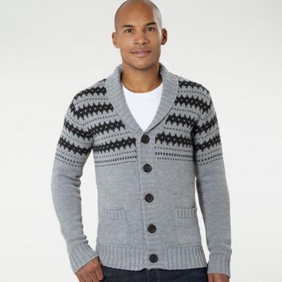 Grey Shawl Neck Knitted Cardigan
