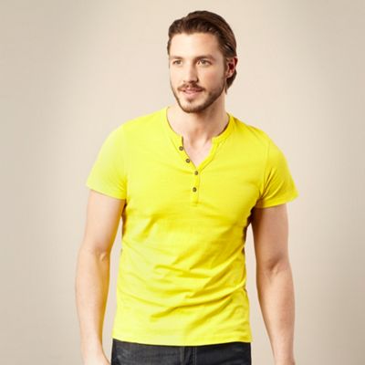 Bright yellow open notch neck t-shirt