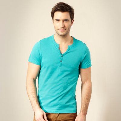 Bright turquoise open notch neck t-shirt