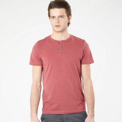 Red grandad neck t-shirt