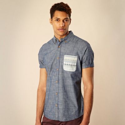 Blue aztec pocket denim shirt                                                                                                   