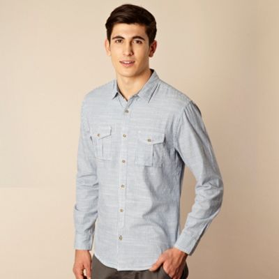 Blue vertical striped long sleeved shirt                                                                                        