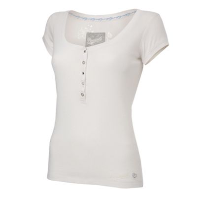 White scoop neck Henley t-shirt