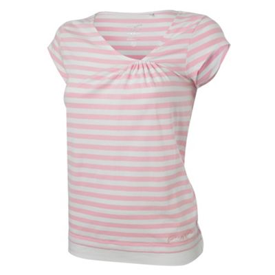 Pink and white striped cap-sleeve t-shirt