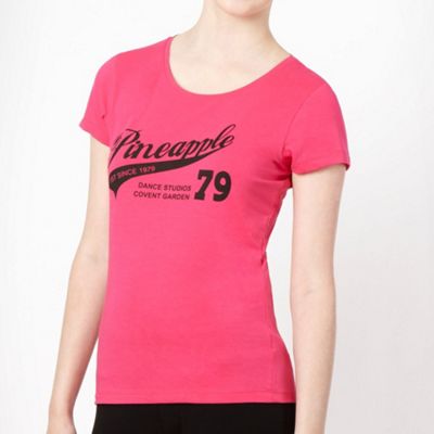 Dark pink logo printed boat neck t-shirt