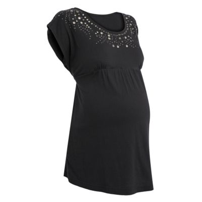 Maternity black embellished shoulder jersey