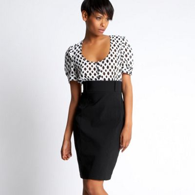 Black polka dot shift day dress