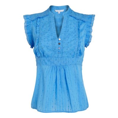 Blue crinkle frill blouse