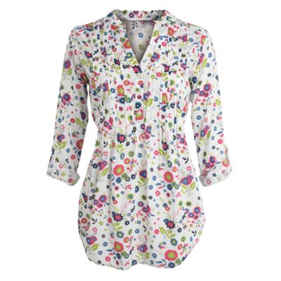 Red Herring White floral print long line blouse