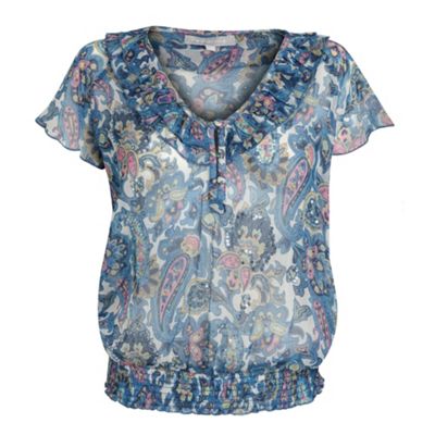 Red Herring Blue paisley print sheared hem blouse