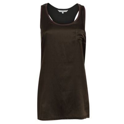 Khaki silk and jersey longline vest top