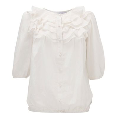 Cream silk ruffle blouse