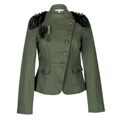Khaki fringed military jacket