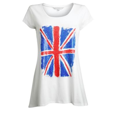 White Union Jack sequin t-shirt