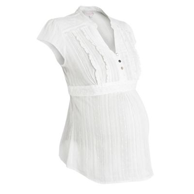 Red Herring Maternity Matnerity white dobby textured short sleeve blouse