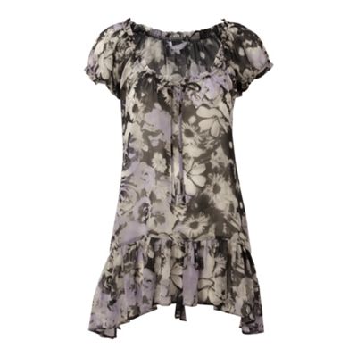 Dark grey bleach floral top