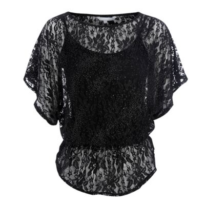 Red Herring Black lace foil blouse