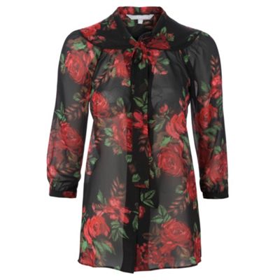 Black rose print blouse