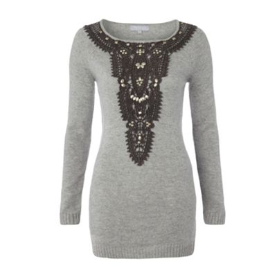 Grey Crochet Trim Jumper by Debenhams at LetsBuyIt.co.uk
