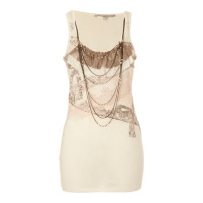 Cream lace and pearl vest top