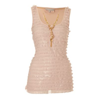 Pink ruffle necklace vest top