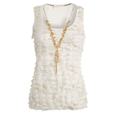 White frill detail vest top