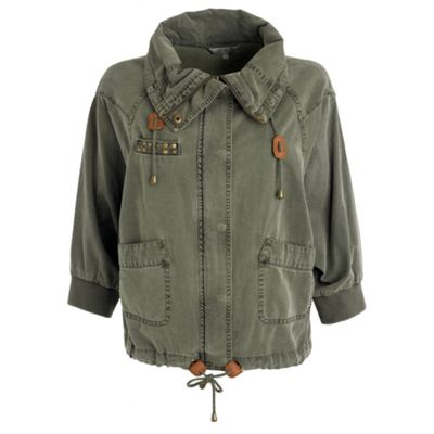Khaki studded tencel army jacket