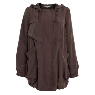 Khaki bubble hem silky parka