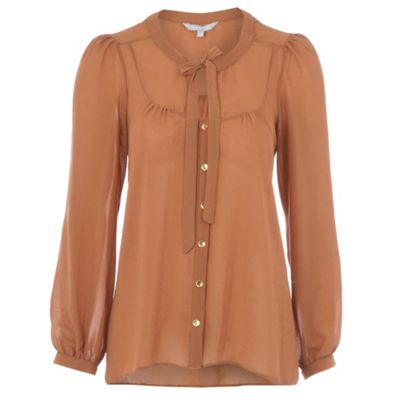 Dark orange tie front blouse