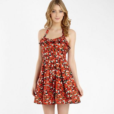 Red Herring Red strawberry halter neck summer dress