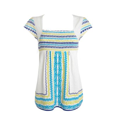 Cream floral border jersey top