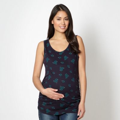 Navy fan printed maternity vest top                                                                                             