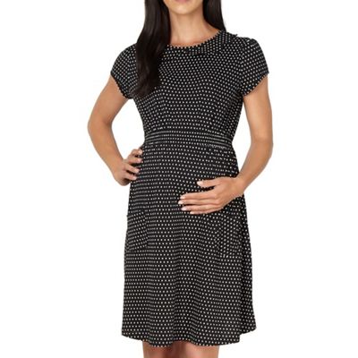 Black polka dot jersey maternity dress                                                                                          