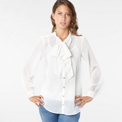 Cream ruffle front blouse