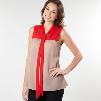 Red Herring Red colour block sleeveless blouse
