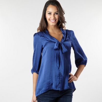 Red Herring Blue tie front satin blouse