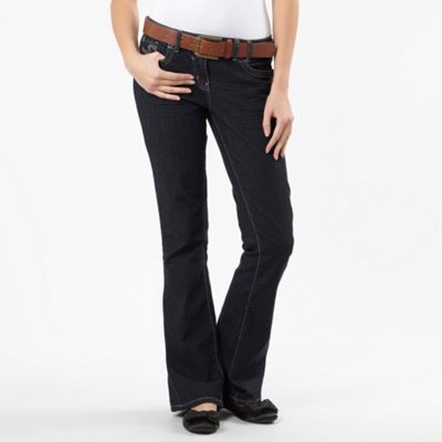 Dark blue belted bootcut jeans
