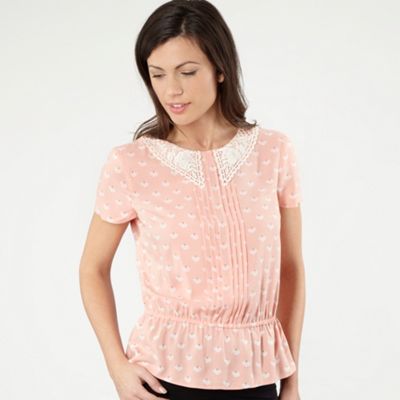 Light pink crochet collar blouse