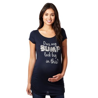 Navy sequinned slogan maternity top                                                                                             