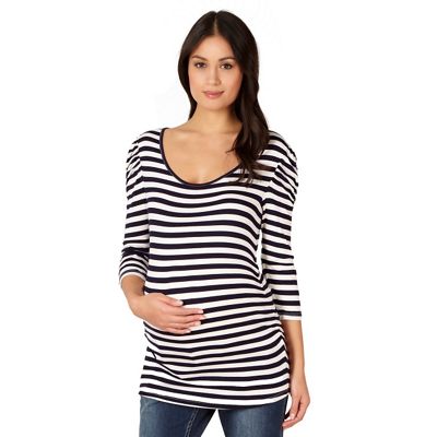 Navy striped gathered sleeve maternity top                                                                                      