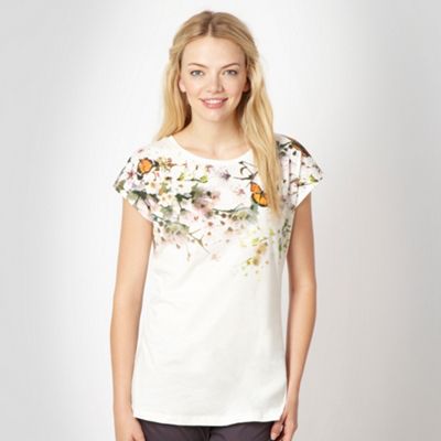 Ivory shoulder floral print t-shirt