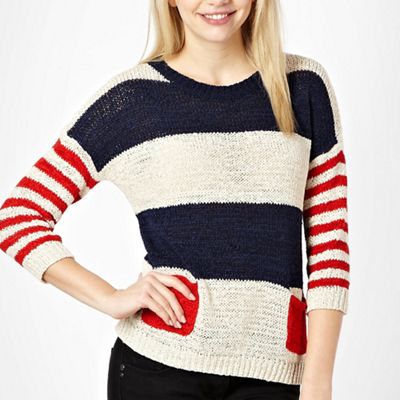 Nude stripe pattern knitted jumper                                                                                              