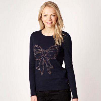 Navy blue studded bow knit jumper                                                                                               