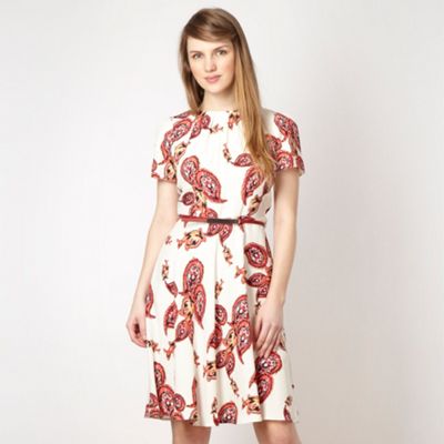 Cream paisley printed day dress                                                                                                 