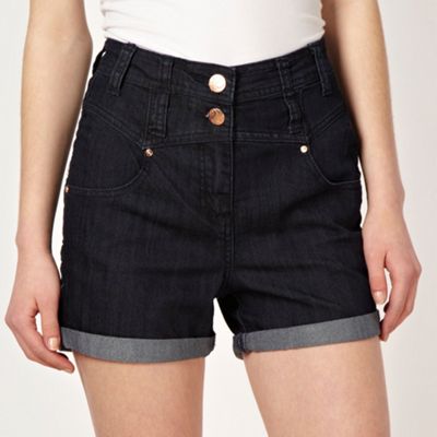 Dark blue high waisted denim shorts                                                                                             