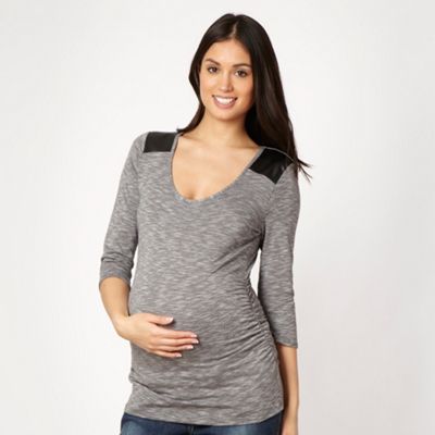 Black striped faux leather panelled maternity top                                                                               