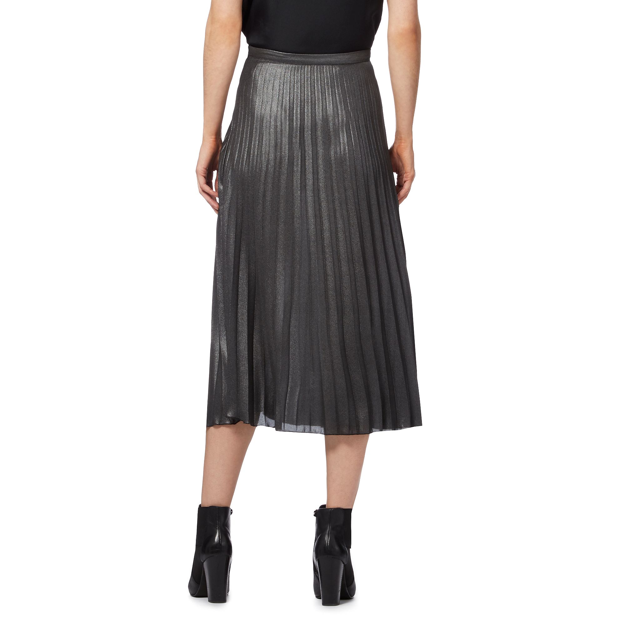 Red Herring Womens Dark Grey Metallic Pleat Midi Skirt From Debenhams